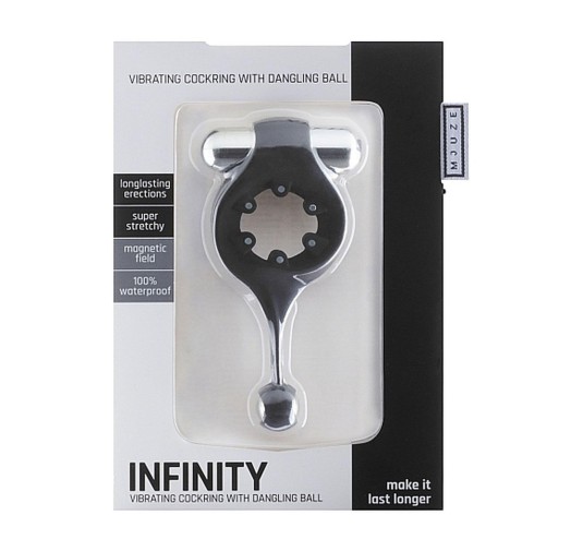 Infinity - Vibrating Cockring with Dangling Ball - Black